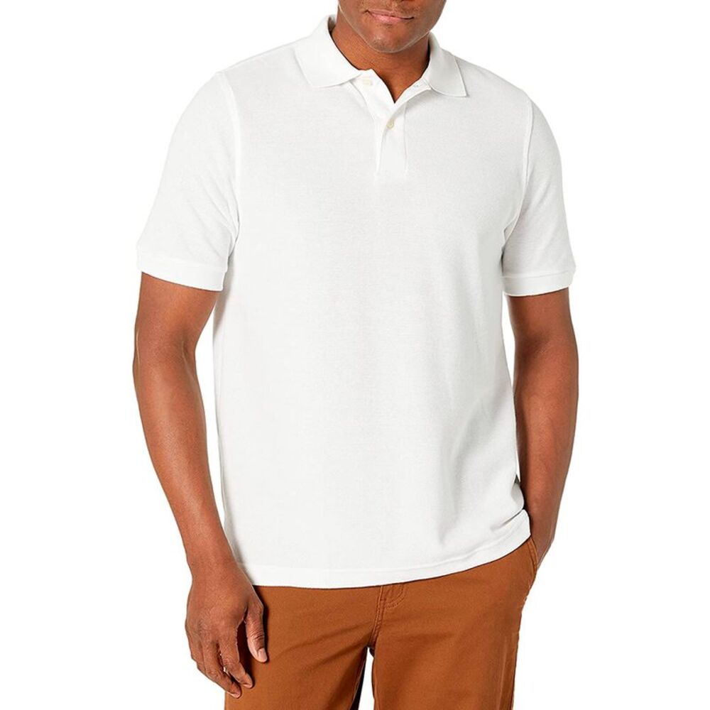 Men's Polo Shirt Casual Cotton Blend Short Sleeve Jersey T-Shirt White